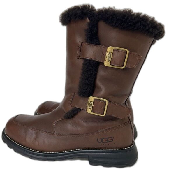 UGG Women's size 9 EU 40 Sutter Toast Boots Brown Leather Sheepskin Shearling - Picture 1 of 11